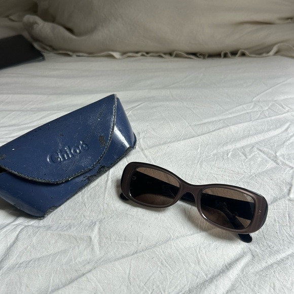 Chloe Accessories - Chloe Brown Rectangular Sunglasses with Blue Case